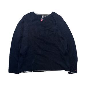 Quiksilver Black Ribbed Knit V-Neck Jumper with Cream Tipping — Size L